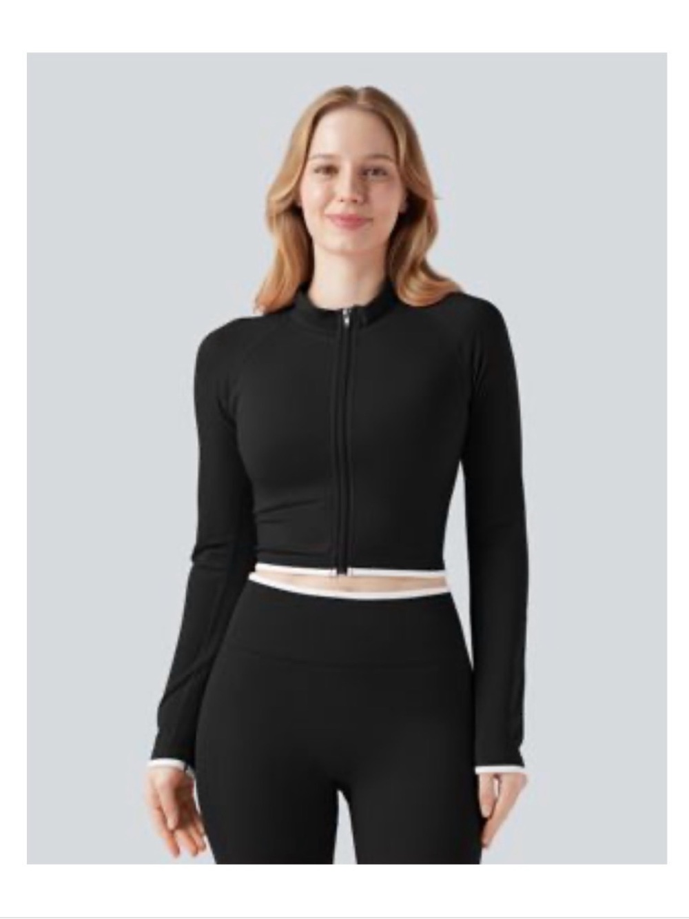 HALARA Black Zip-Front Women's Jacket with White Trim